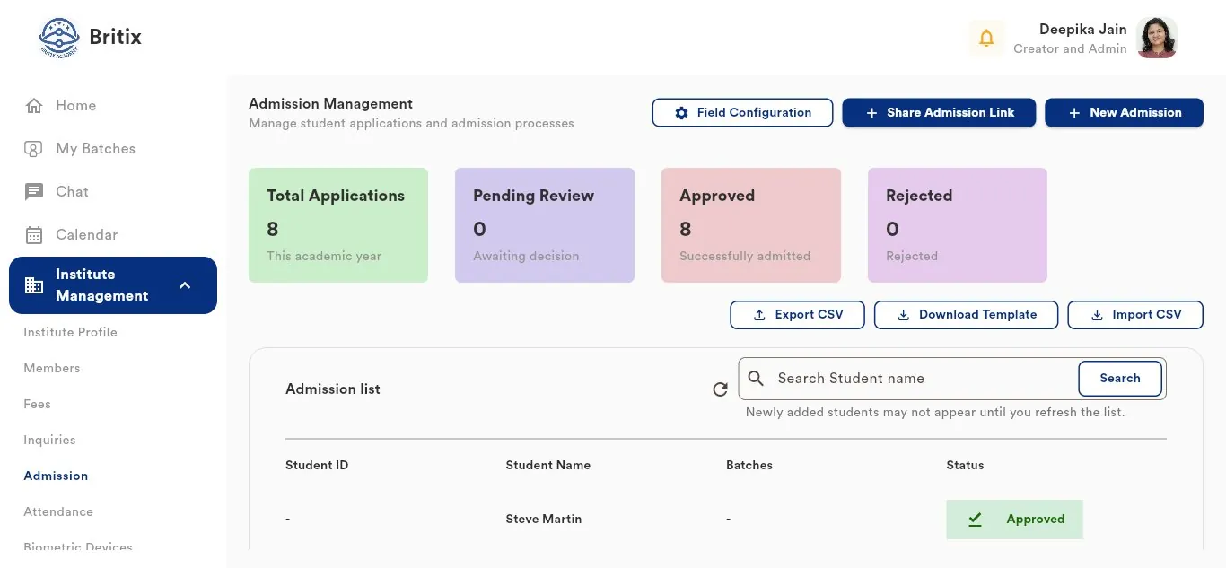 CTeach admissions dashboard