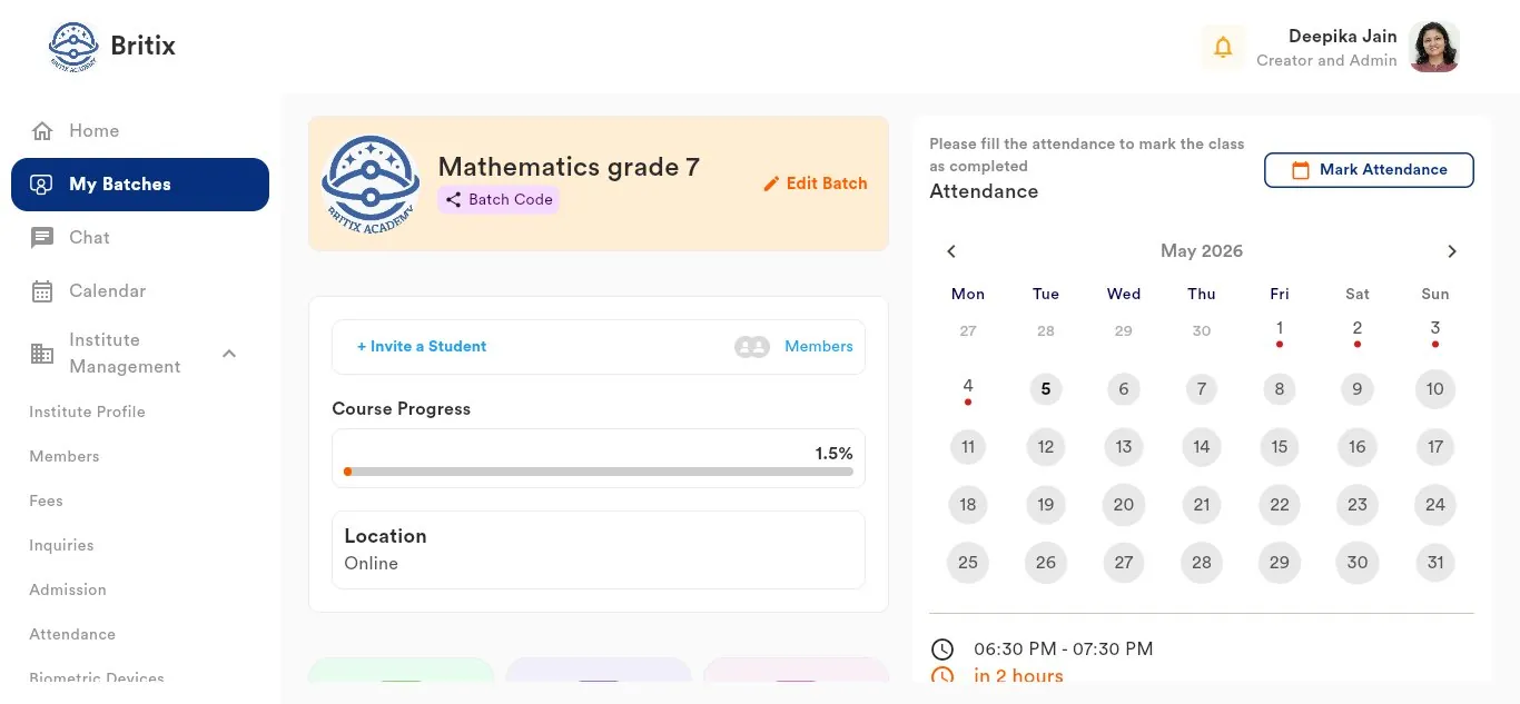 CTeach batch management screen